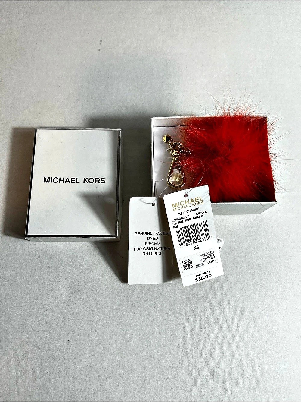 Michael Kors Sienna Small Fur Pom Charm Red Fox Fur NWT